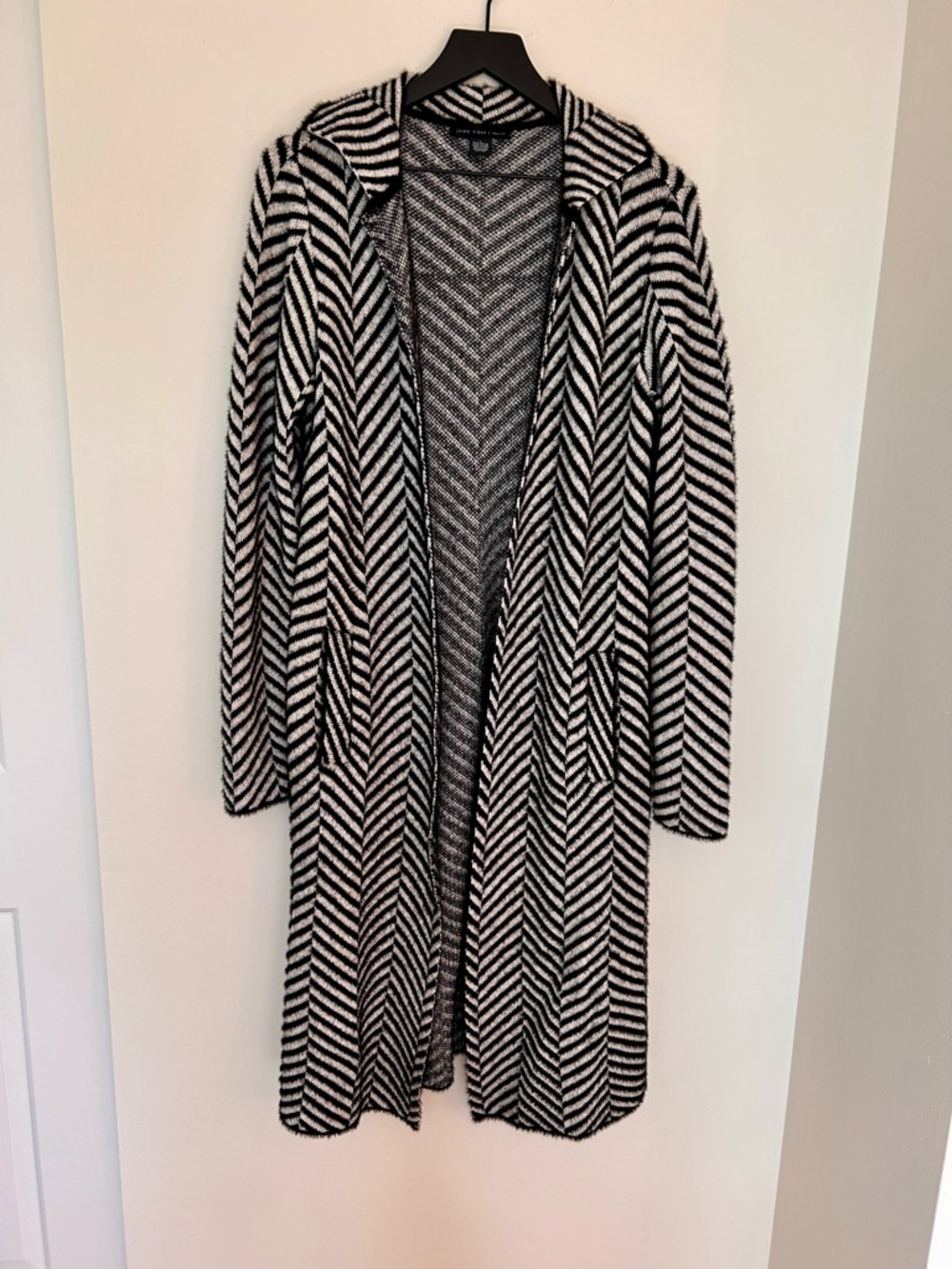 Joan Vass Black and White Chevron Longline Cardigan